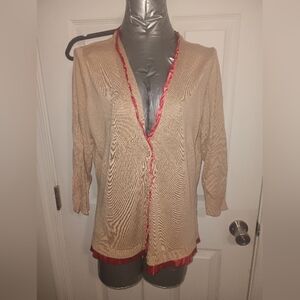 New York & Company Beige Cardigan with Crimson Accents 30